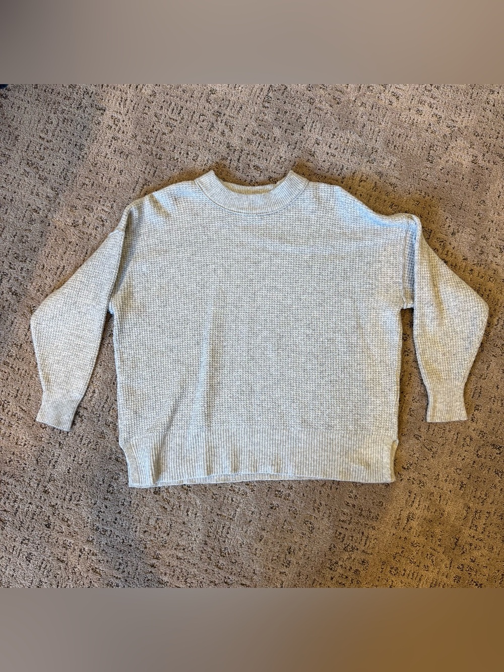 aerie Light Gray Waffle Knit Crew Neck Sweater